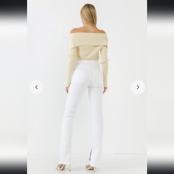 NEW! 🌷 Endless Rose Wide Collar Knit Sweater Ivory Cream Cropped Size Small - Picture 5 of 14